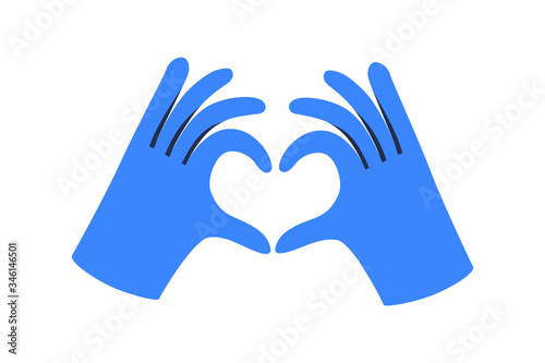 Gloved hands making heart sign
