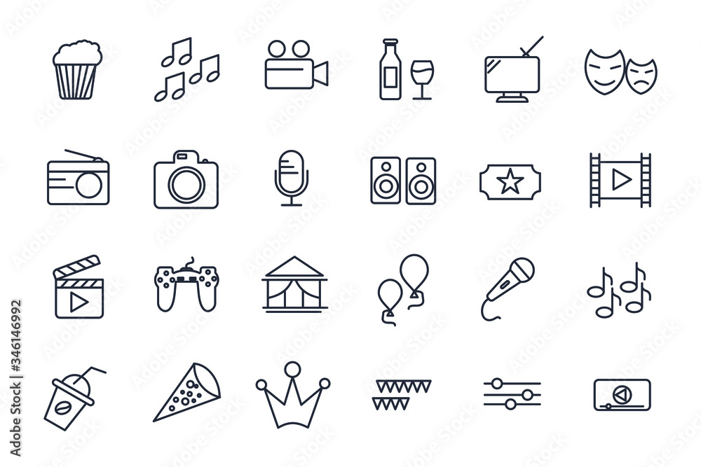 Fototapeta premium set Entertainment icon template for graphic and web design collection. Entertainment pack symbol logo vector illustration