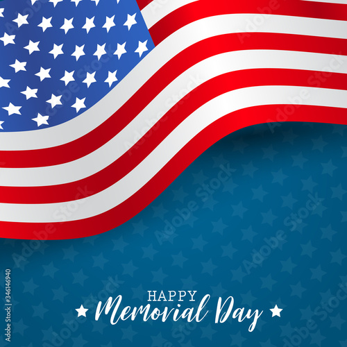Memorial Day banner. Waving USA flag. National celebration concept. Vector illustration.