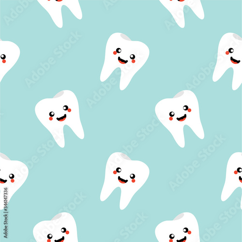 Fototapeta Naklejka Na Ścianę i Meble -  cute and kawaii tooth character. Tooth symbol for dentistry clinic or dentist medical center and toothpaste package. Vector Illustration. childrens dentistry concept vector Illustration