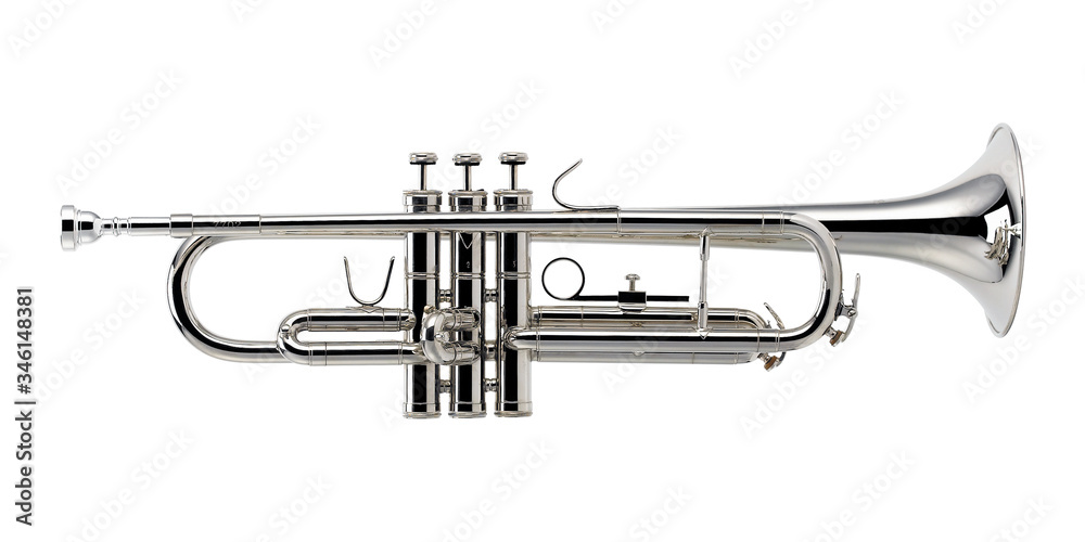 Nickel Trumpet, Trumpets, Brass Music Instrument Isolated on White background 3D rendering Nickel Trumpet, Trumpets, Brass Music Instrument Isolated on White background 3D rendering