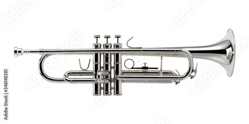 Nickel Trumpet, Trumpets, Brass Music Instrument Isolated on White background 3D rendering