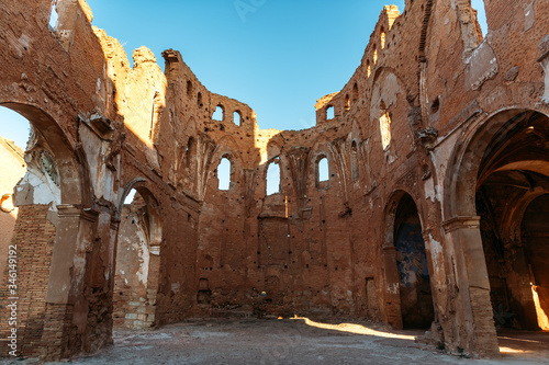 Belchite village ruins, bombarded during Spanish Civil War, in Aragon, Spain