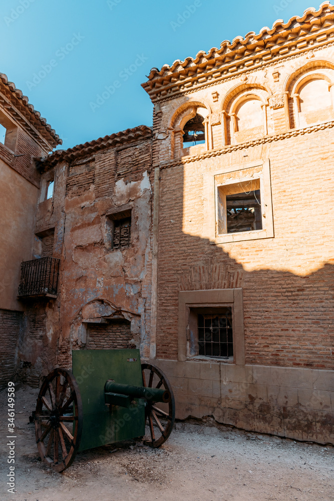 Belchite village ruins, bombarded during Spanish Civil War, in Aragon, Spain