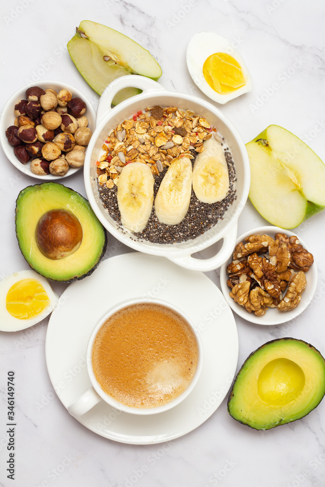 healthy varied organic breakfast on a white
healthy varied organic breakfast on a white