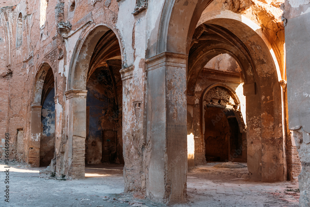Naklejka premium Belchite village ruins, bombarded during Spanish Civil War, in Aragon, Spain