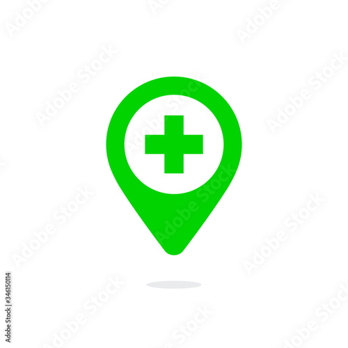 Pharmacy pointer. Location pin. Location icon. Hospital sign. Pointer location hospital. Doctor's pointer. Clinic pointer. Online health.