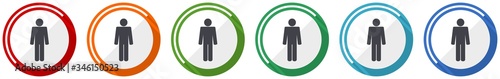Male icon set, gender flat design vector illustration in 6 colors options for webdesign and mobile applications