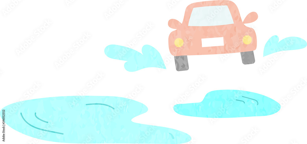車と水たまりのイラスト