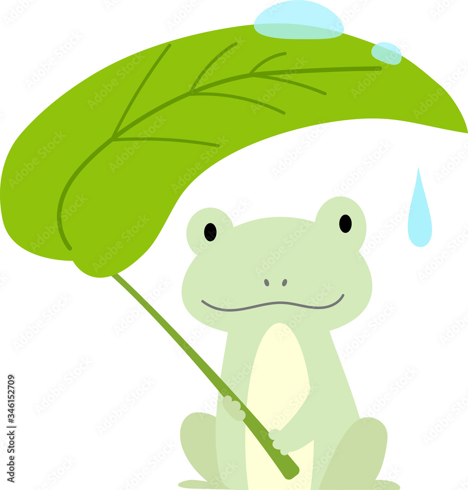 葉っぱの傘を持ったカエルのイラスト Stock Vector Adobe Stock