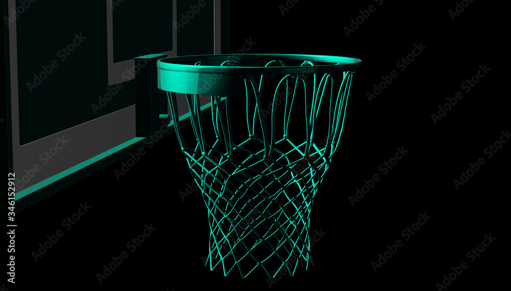 Silver net of a basketball hoop on various material and background, 3d render