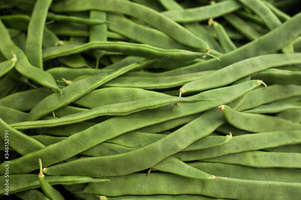 green romano beans on the counter in the market green romano beans on the counter in the market