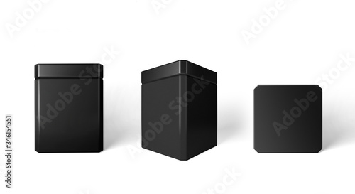 Set of black medium jars in different angles. 3d mockup.