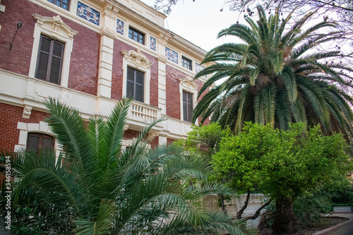 The old building behind the palm trees spring evening © Vladzimir