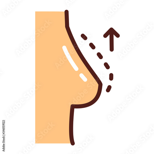 Female breast lifting color line icon. Plastic body surgery. Isolated vector element. Outline pictogram for web page, mobile app, promo.