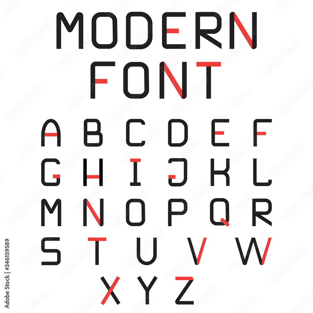 Obraz Modern font in black and red. Latin, English letters. Stylish concise vector font