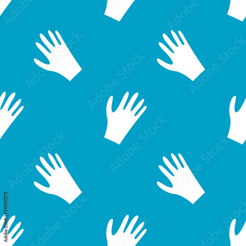 Medical latex gloves seamless pattern. White objects on blue background. Flat vector illustration.