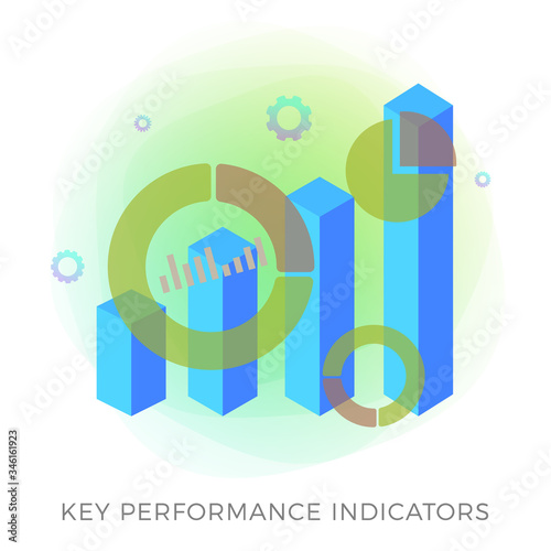 Key Performance Indicator (KPI) - Business Intelligence strategy with metrics and planned targets. Company management, growth indicators vector icon and infographic charts isolated on white