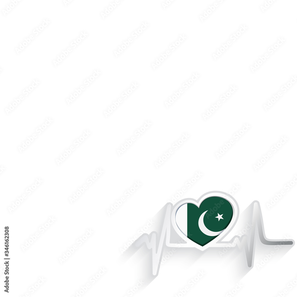 Fototapeta premium Pakistan flag heart shaped isolated on white