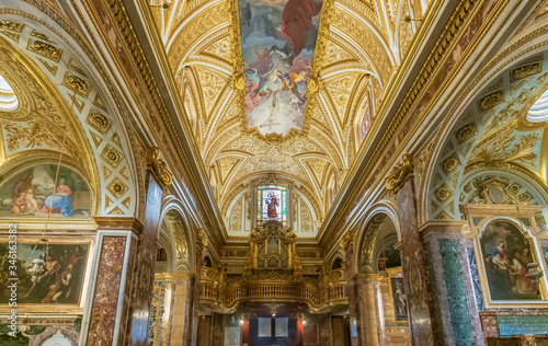 Interior of Saint Anthony in Campo Marzio, a Baroque Roman Catholic church, the national church of the  Portuguese community in Rome, Italy