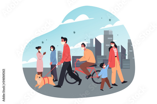 Crowd, biohazard, face mask, epidemy, covid19, infection, 2019ncov, coronavirus concept