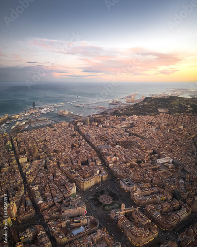 Canvas Print Sunset in Barcelona by Helicopter