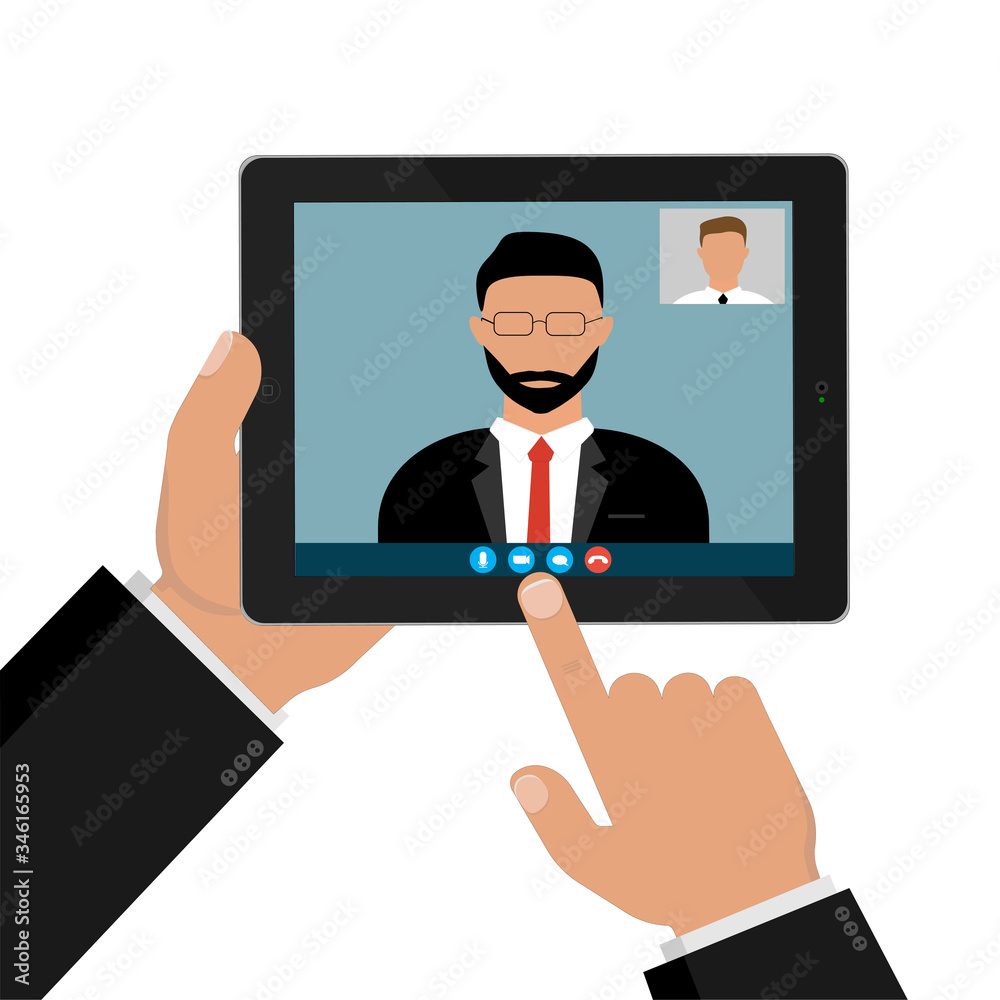 webinar, online conference and training. Incoming call, video call, on the tablet screen. Vector illustration
webinar, online conference and training. Incoming call, video call, on the tablet screen. Vector illustration