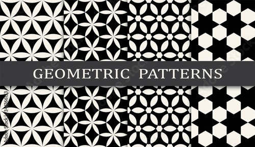 black and white geometric seamless pattern set