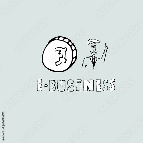 E-Business drawn concept on blue background.