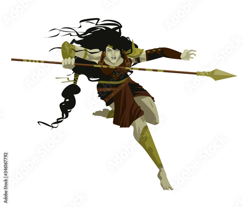 strong female amazon greek warrior with spear