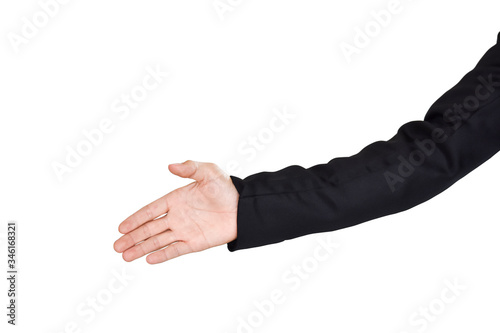 Businessman hand (offering for handshake) in suit, Isolated on white background. with clipping path.