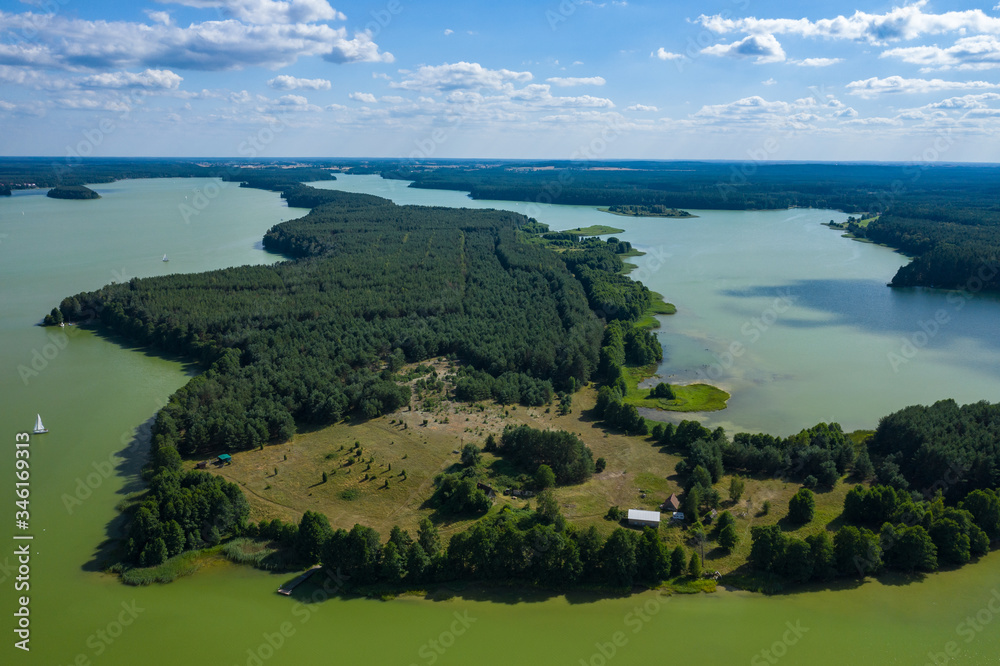 Naklejka premium Aerial view of Wdzydze Landscape Park. Kashubian Landscape Park. Kaszuby. Wdzydze Kiszewskie. Poland. Bird eye view.