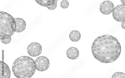Bitcoin economic financial bubble. crypto currency 3D illustration. Business concept. Silver bubbles on white background. Bit, Coin, mining concept