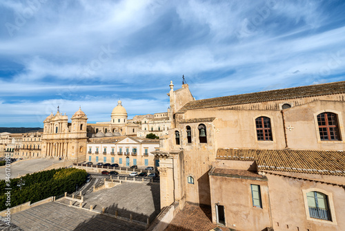 Cityscape of Noto with the Cathedral of San Nicolò and the Monastery of San Salvatore. Siracusa province, Sicily island, Italy, Europe photo