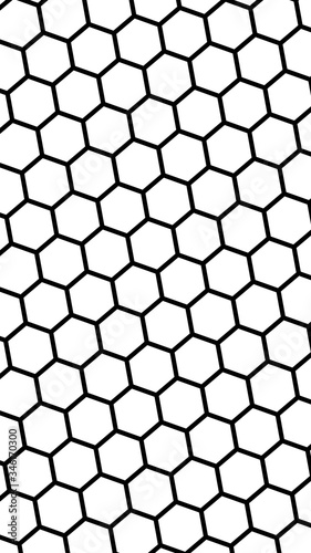 Black honeycomb on a white background. Perspective view on polygon look like honeycomb. Isometric geometry. Vertical image orientation. 3D illustration © Plastic man