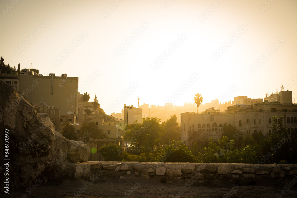 Sunset in Amman city with building silhouettes