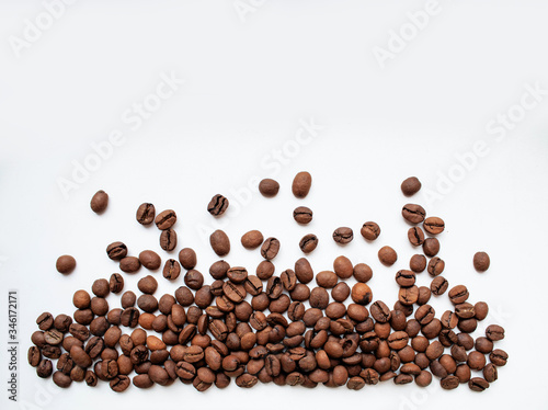 Coffee beans isolated on background with copyspace for text. Coffee background or texture concept.