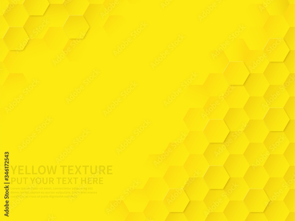 Hex texture. Yellow honeycomb geometric pattern, abstract chemistry technology science hexagonal modern paper cut origami vector wallpaper