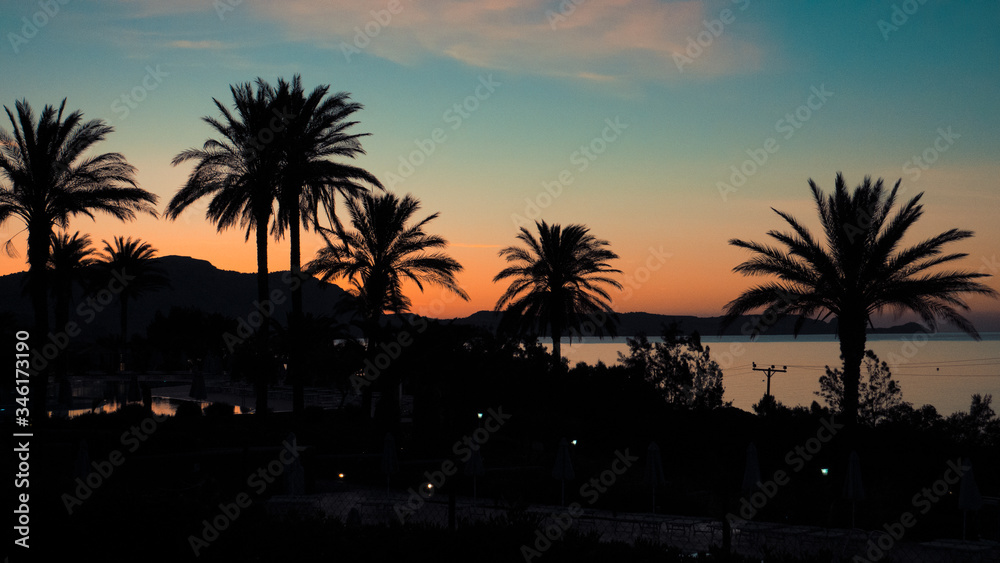 Sunset on the beach on Rhodes island, Greece Sunset on the beach on Rhodes island, Greece