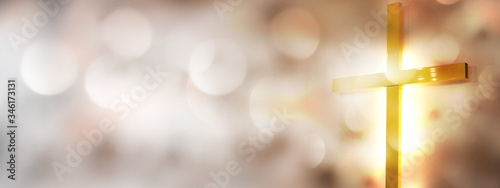 Abstract christian cross in church on clean background and bokeh.