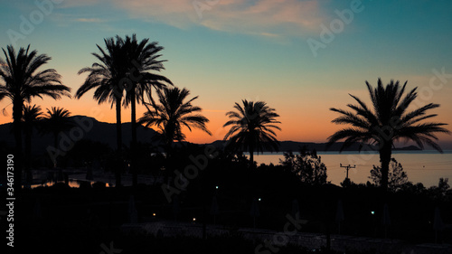 Sunset on the beach on Rhodes island, Greece