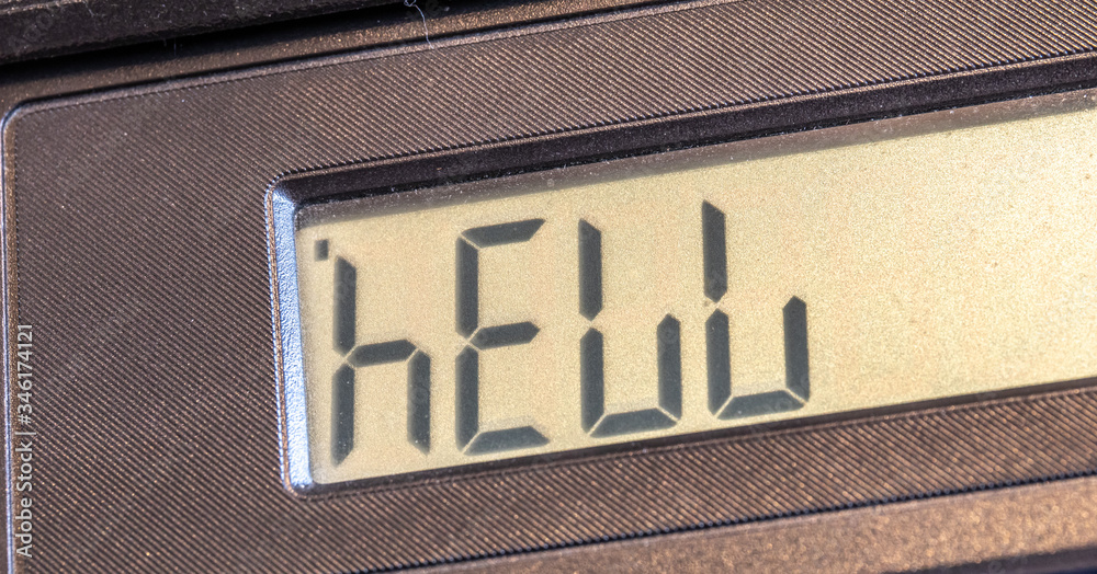 Obraz premium Old LCD calculator display upside down writing out a word hell
