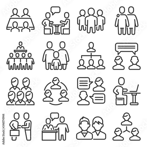 Meeting Icons Set on White Background. Line Style Vector