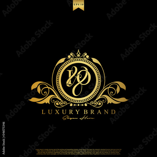 I & O IO logo initial Luxury ornament emblem. Initial luxury art vector mark logo, gold color on black background.