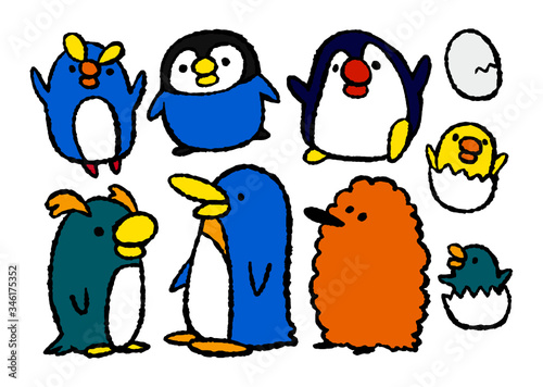 ペンギンのベクターイラスト。南極をはじめ南半球に生息しているペンギンたち。日本は野生のペンギンはいませんが、水族館や動物園で会うことができる人気のアニマルズです。