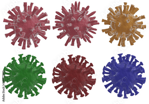 3d illustration of six Coronavirus molecules, isolated on white background