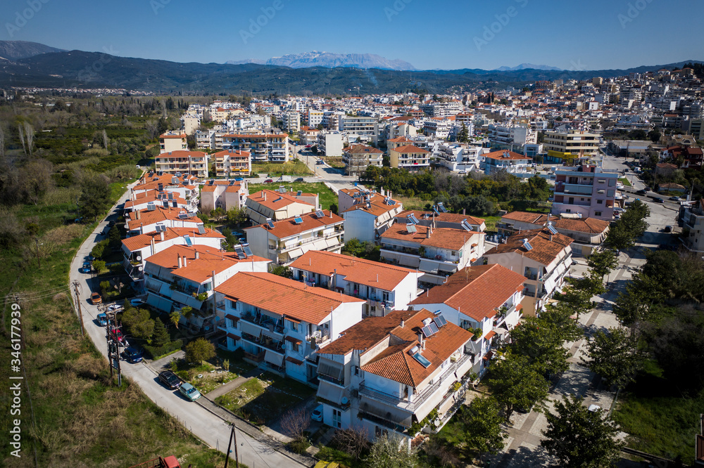 Aerial view of Arta city, Greece. Cityscape of Arta,  Peloponess