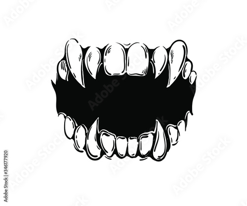 Vector black and white vampire mouth illustration.
 photo