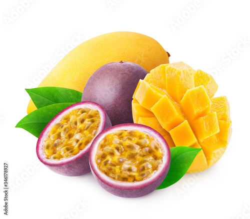 Mango and passion fruit isolated photo