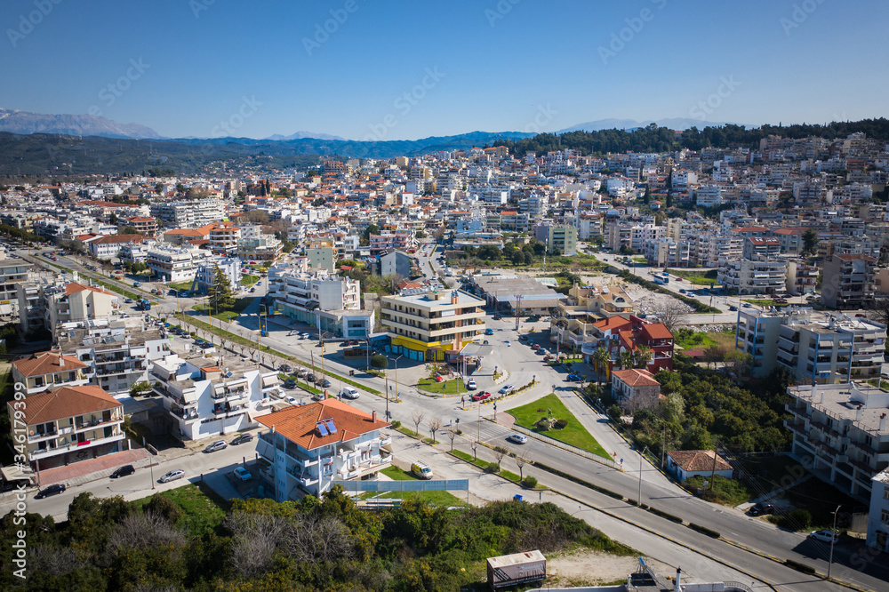 Aerial view of Arta city, Greece. Cityscape of Arta,  Peloponess